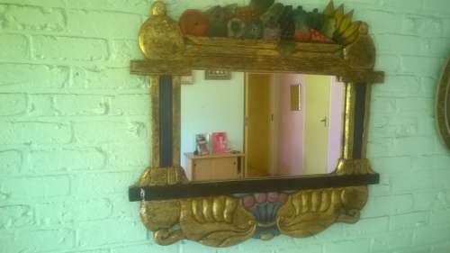 CARVED, PAINTED WOODEN FRUIT FRAME MIRROR